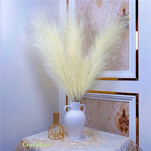 Vista 2 de Hierba Artificial Falsa de Pampas Grande, 47"120cm Paquete de 3 Hierba Artificial Falsa de Pampas Decorativa Tallos Altos Esponjosos, Relleno