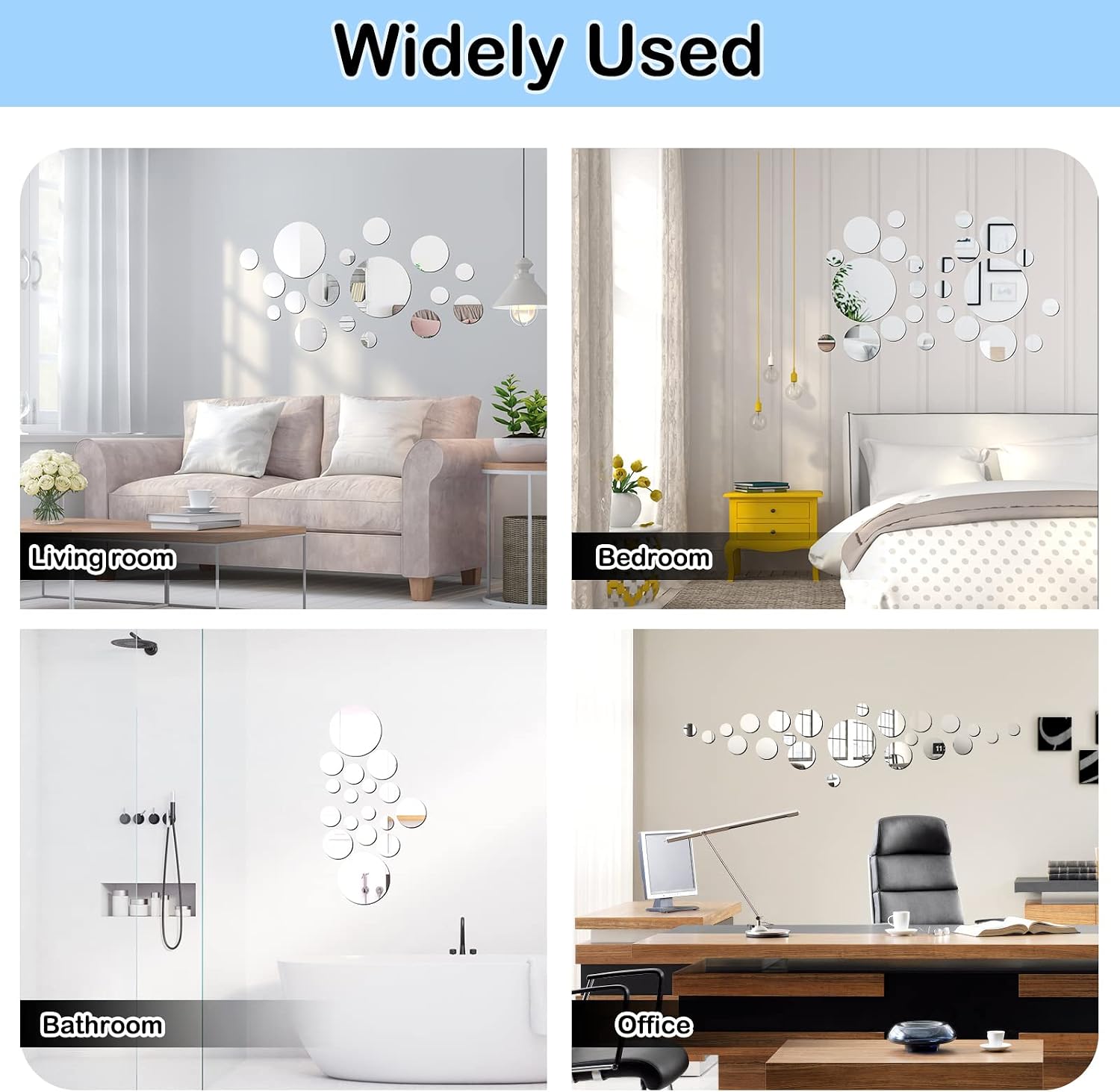 SelfTek 30 Pcs Circle Mirror Wall Decor Stickers, Acrylic Round Mirror Decals Removable Adhesive Wall Decals Peel and Stick for DIY Home Art Room Bedroom Background Decoration