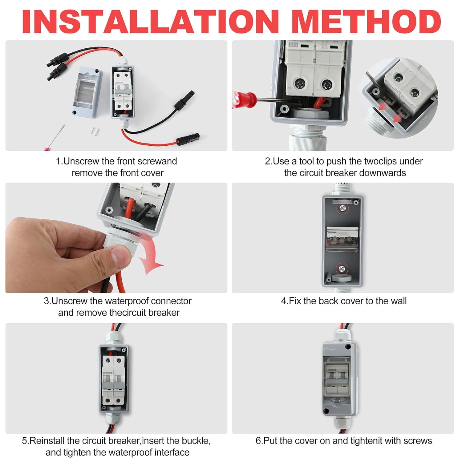 Solar Panel Disconnect Switch, 1000V 60A 2 Poles PV Disconnect Switch, DC Miniature Circuit Breaker IP65 Waterproof Box, for Outdoor PV Stystem, Battery, PV Array MCB DIN Rail