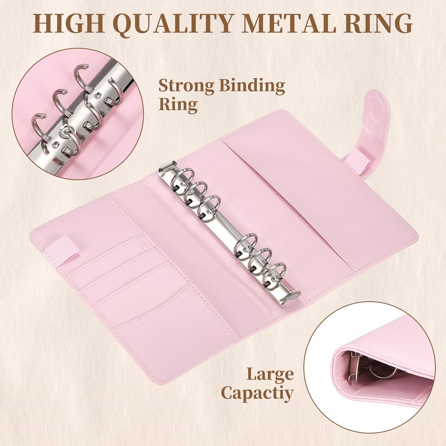 PATIKIL A6 Binder 6 Ring,Refillable Loose Leaf Notebook Binder,Pink image 4