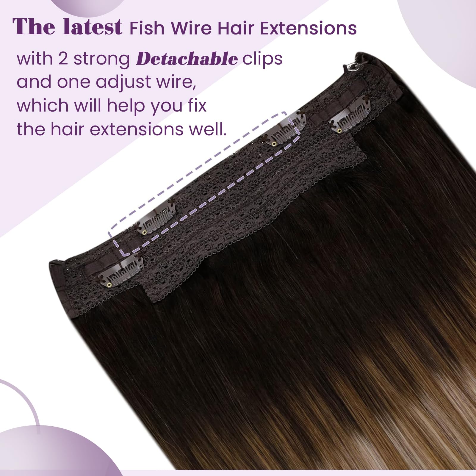 LaaVoo Human Hair Extensions Balayage Darkest Brown to Medium Brwon and Dark Blonde Real Remy Hair Invisible Wire Undetectable 100% Real Straight Hair Extensions Long-Lasting 100g 20 Inch #2/6/18 - Image 3