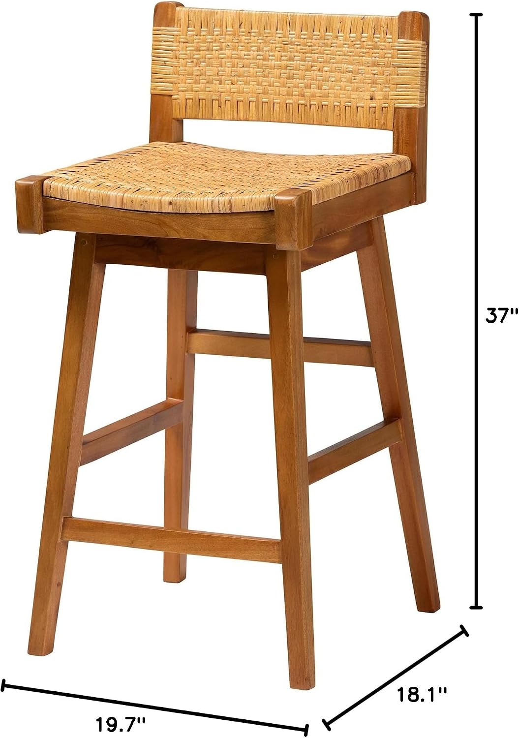 bali & pari Asgart Bohemian Seagrass and Mahogany Wood Bar Stool