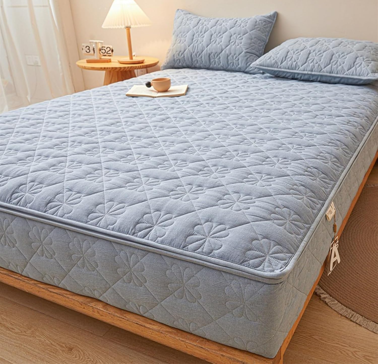 Protector de colchón acolchado algodón transpirable 180x200 suave lavable azul