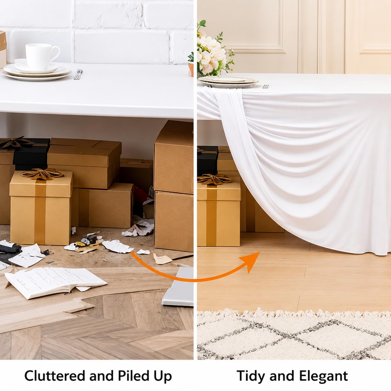 Fave Paquete de 2 Manteles de Mesa Rectangulares Blanco 183 cm, Ajustados | Manteles Ajustados para Fiesta de Primavera, Exterior, Boda y Banquete, Blanco, 76x183 cm