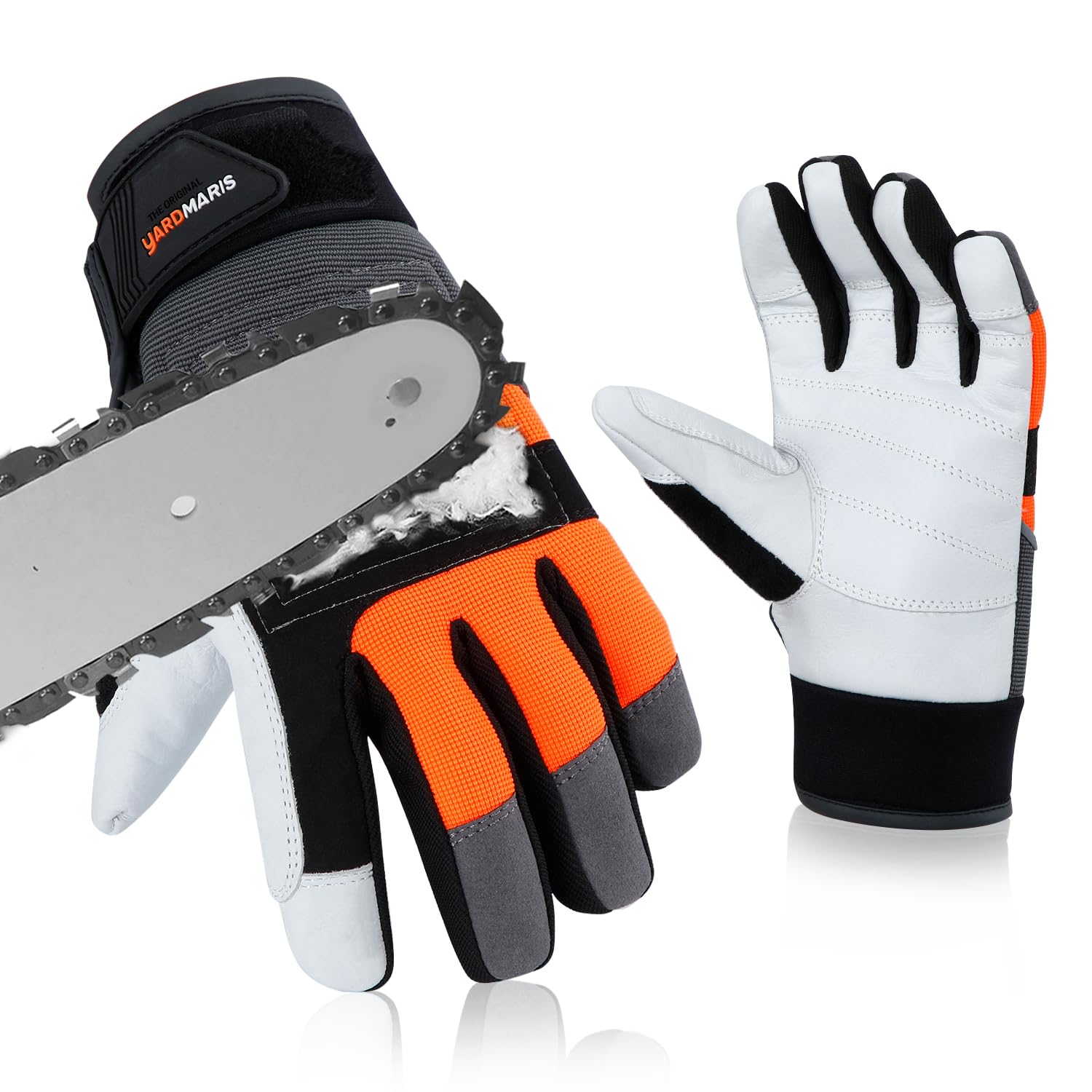 YARDMARIS Chainsaw Gloves, 12-Layers of Protection on Left Hand, ANTI-CUT Goat Leather, Chainsaw Protection on Hand Class 1 Safety Foresty Work Gloves