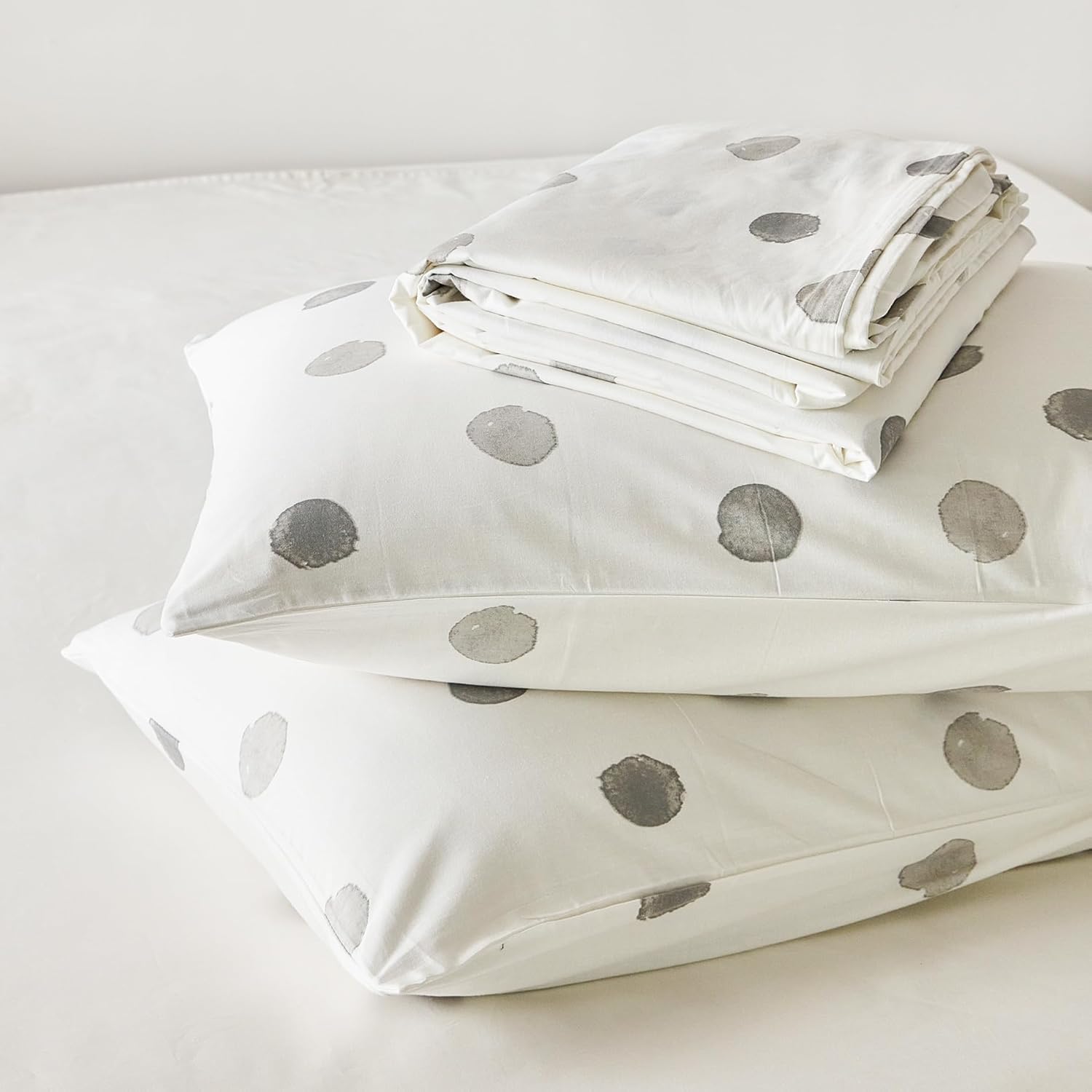 YuHeGuoJi Grey White Geometric Duvet Cover King 100% Cotton 3 Pcs Set 1 Simple Black Circle Pattern Duvet Cover with Zipper Ties 2 Pillowcases Modern Polka Dots Print Bedding Set Soft - Image 7
