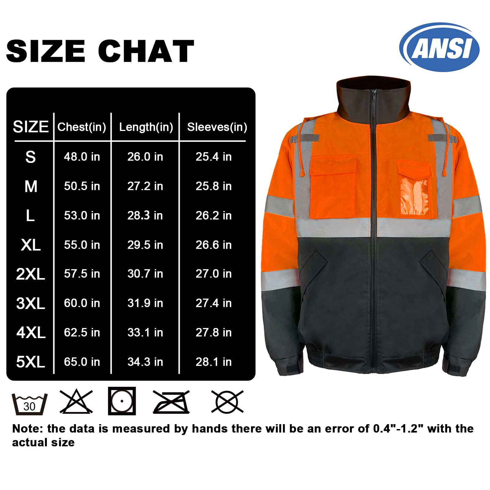 HYCOPROT Veste de Sécurité pour Hommes Veste Bomber Réfléchissante Haute Visibilité Vestes de Pluie Avec Poches de Travail Imperméables Gilets de Sécurité pour Temps Froid Normes EN ISO 20471