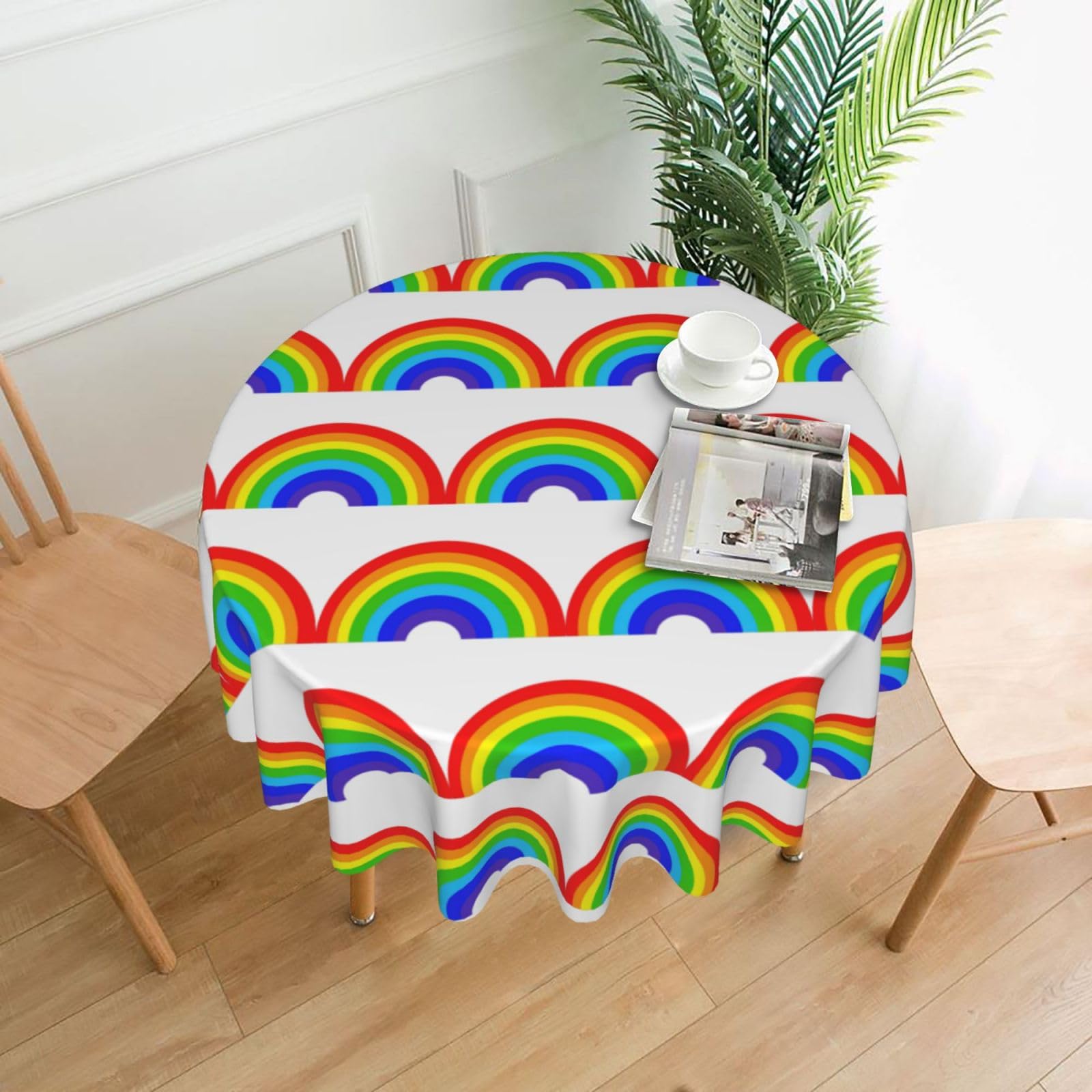 SDEGTHO rainbow Print Modern Retro Round Tablecloth 60in Polyester Fabric Cover for Party Dining Table Washable