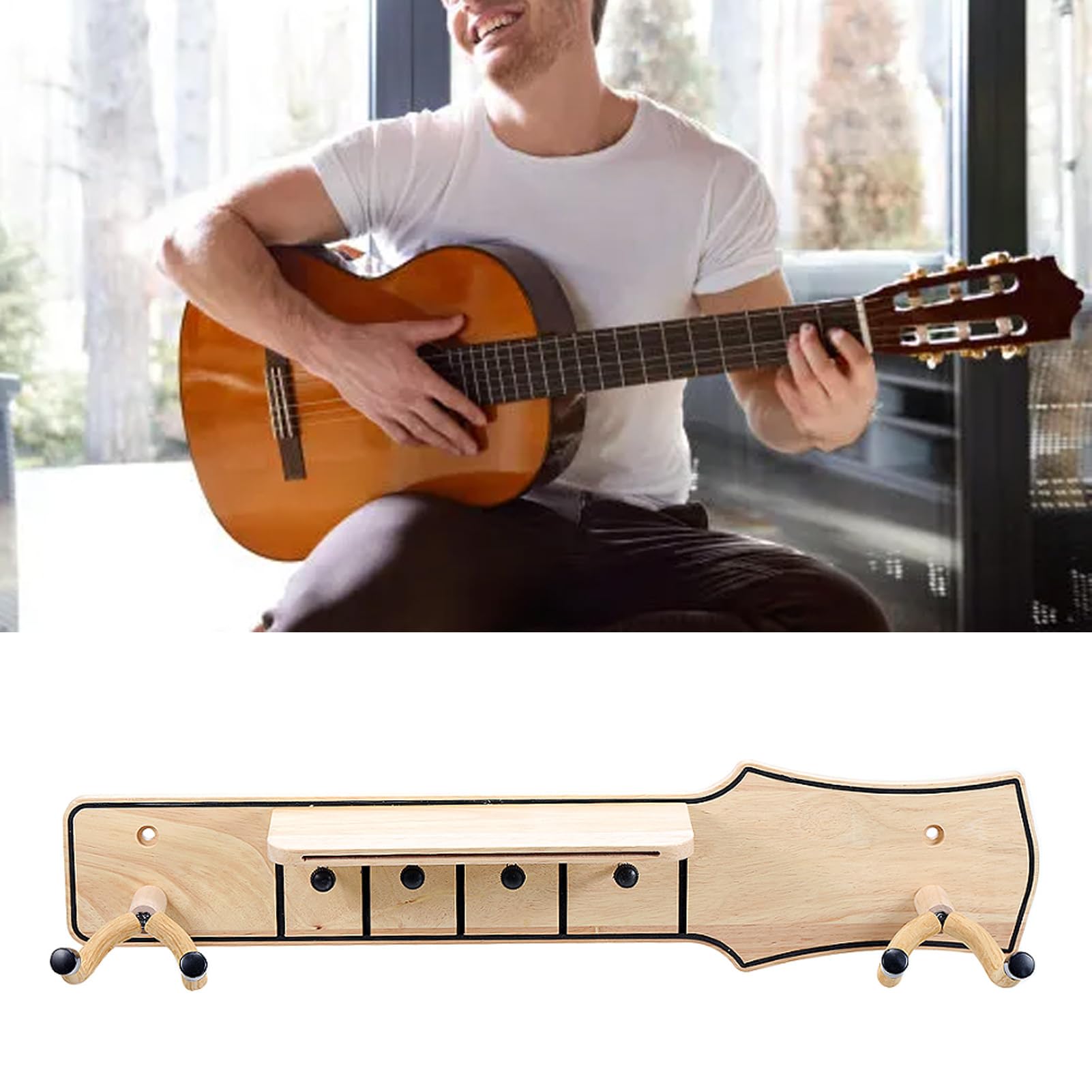 Soporte de Pared para Guitarra con Gancho Giratorio, Elegante Colgador de Guitarra de Madera de Pino para Decoración del Hogar, Estudio y Oficina