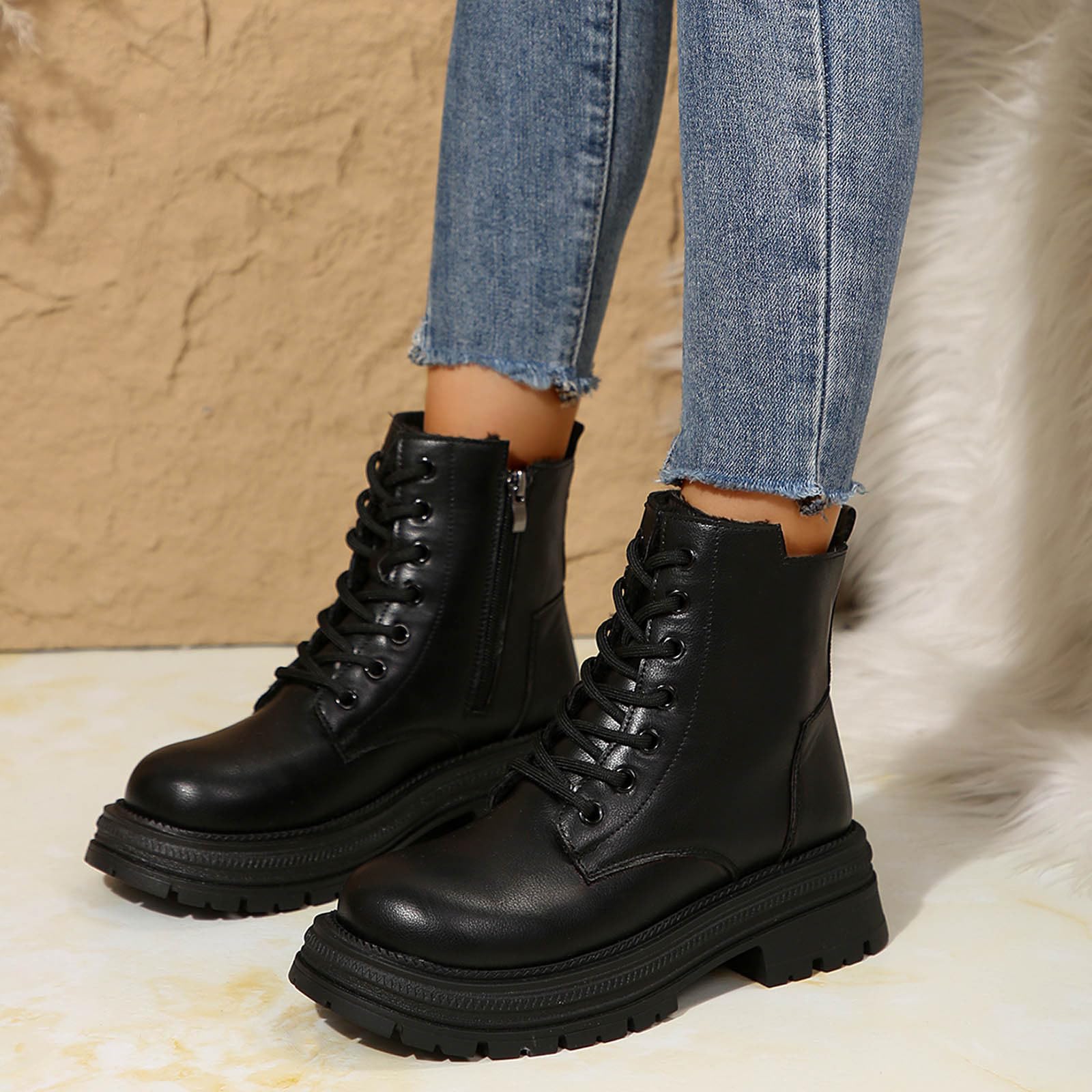 Botas de combate para mujer con cordones, botas de combate, botas de senderismo, con cremallera, tacón de bloque, tácticas, militares, de invierno, plataforma, zapatos de seguridad