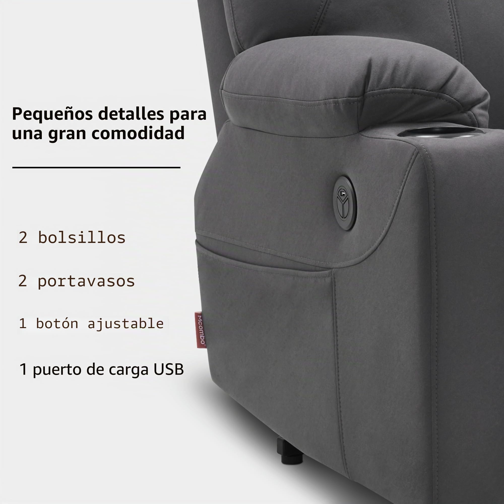 M MCombo reclinable eléctrico Sillón TV Sillón Relax 7040 Masaje calefacción Regulable eléctricamente conexión USB (Gris Oscuro-Microfibra)