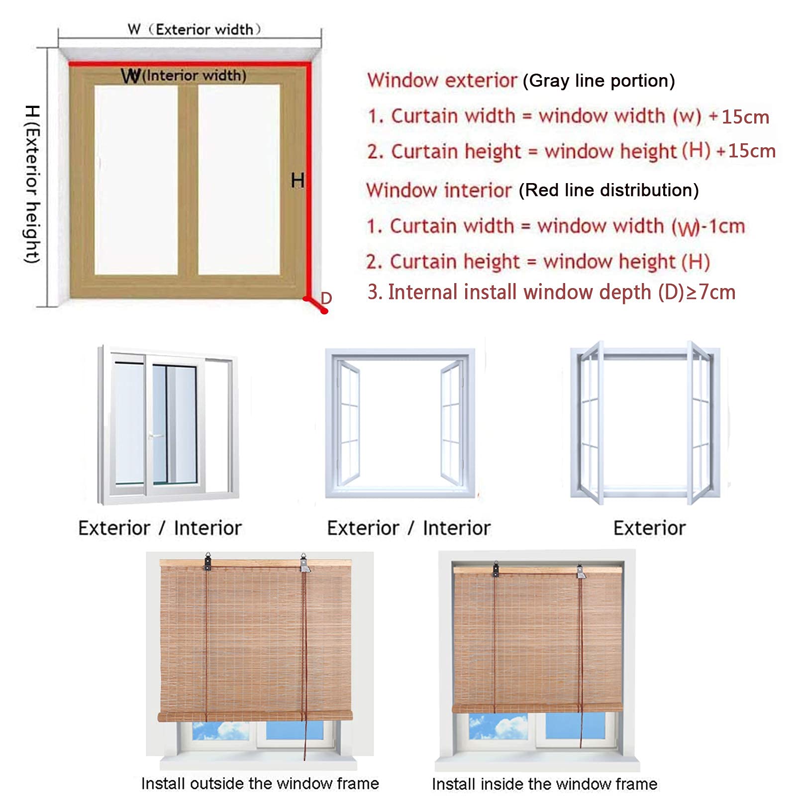 Stores à Enroulement en Bambou Rétro,Naturel Respirant Rideau en Bambou,Store Venitien Bois,Store Fenetre Occultant,Rouleaux Romains pour Balcon/Jardin/Intérieur/Extérieur (100x200cm/39x79in)
