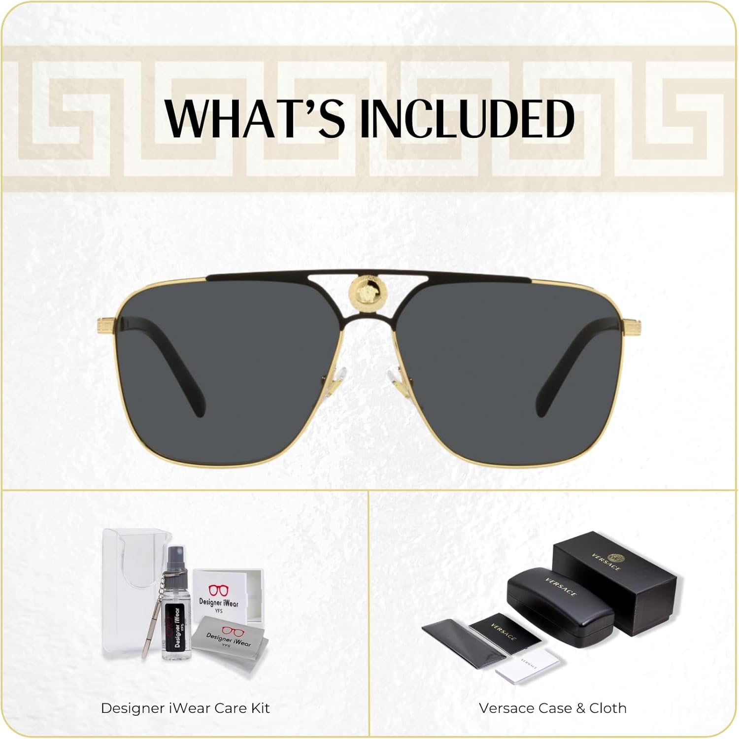 Versace VE2238 Rectangular Sunglasses for Men +BUNDLE with ACCESSORY EYEWEAR KIT - Image 2