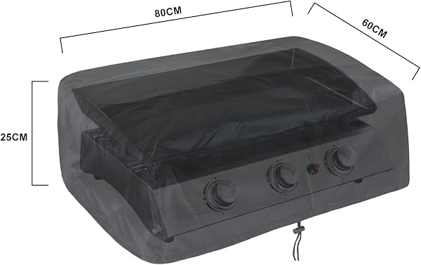 bruwaa Housse de Protection pour Plancha,Dimension 80x60x25 cm,Imperméable, Anti-UV, Noir,Housse Plancha Universelle | Gazinière | Barbecue d’Extérieur - 2