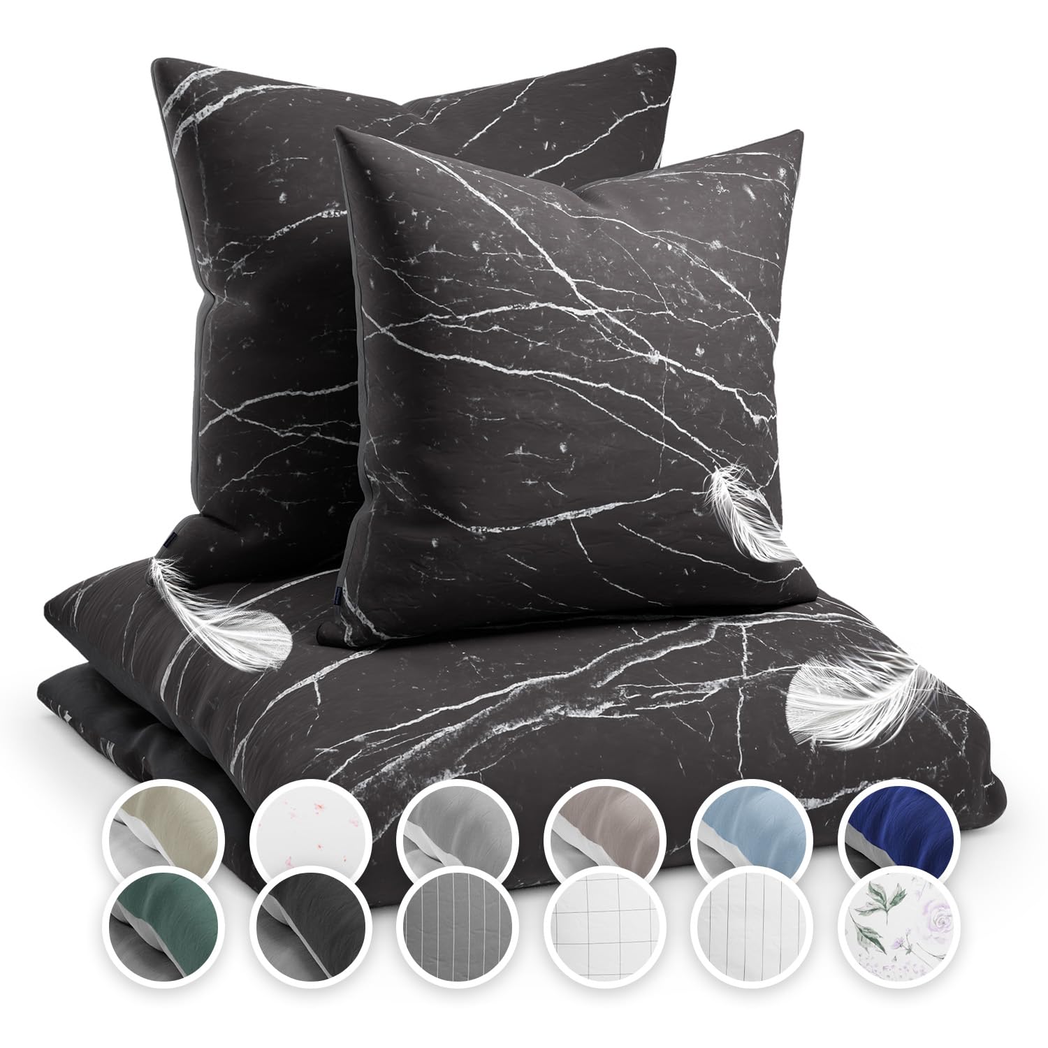 CozyRest Beddengoedset, 3-delig, microvezel, geometrisch zwart en goud, met ritssluiting, 1 dekbedovertrek 2 kussenslopen, hoekbanden, onderhoudsvriendelijk, voor tweepersoonsbed, 240 x 220 cm