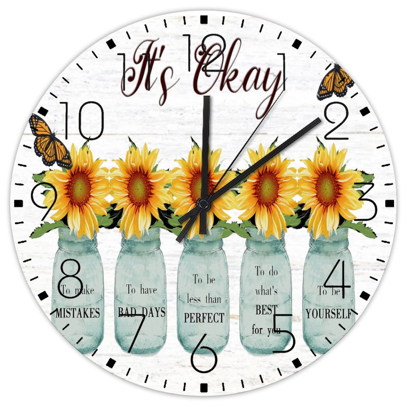 Horloge murale tournesol It's Okay to Make Mistakes pour décoration positive