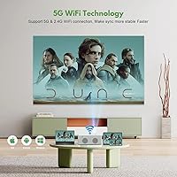 Vista 4 de Mini proyector con WiFi y Bluetooth, proyector de película para exteriores compatible con 1080P, compatible con Android/iOS/Windows/TV Stick/HDMI/USB