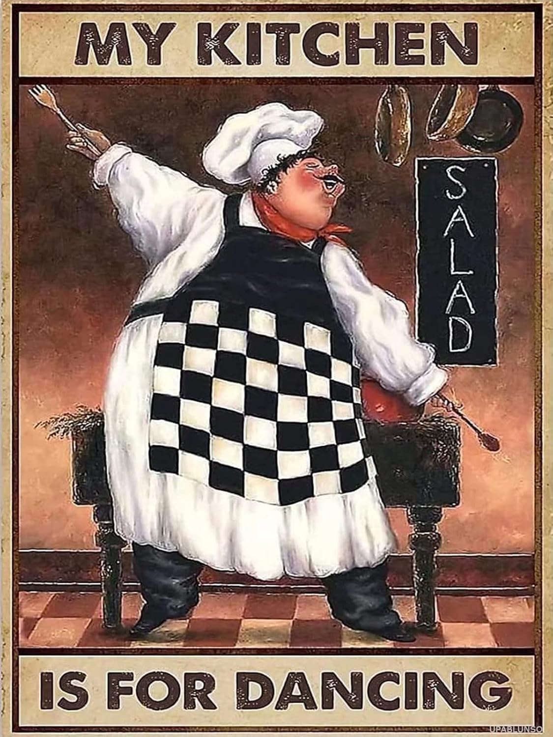 Fat Chef Kitchen Dancing DIY 5D Diamond Painting by Number Kits Diamond Art Kit Paint for Adults Full Drill Crystal Rhinestone Picture Arts Craft for Home Wall Decor Gift 12x16 Inch