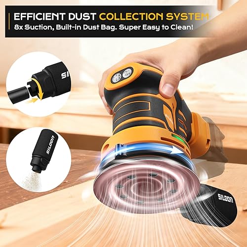 Miniatura 9 de Lijadora Orbital Aleatoria Inalámbrica Compatible con Dew 20V Max, Lijadora Orbital sin Escobillas de 5 Pulgadas con 19000 RPM 6 Velocidades