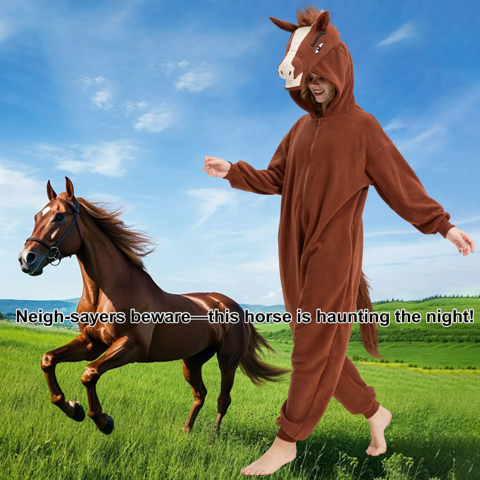 Pigiama intero per adulti, costume da cavallo, per Halloween, cosplay, abbigliamento per la casa