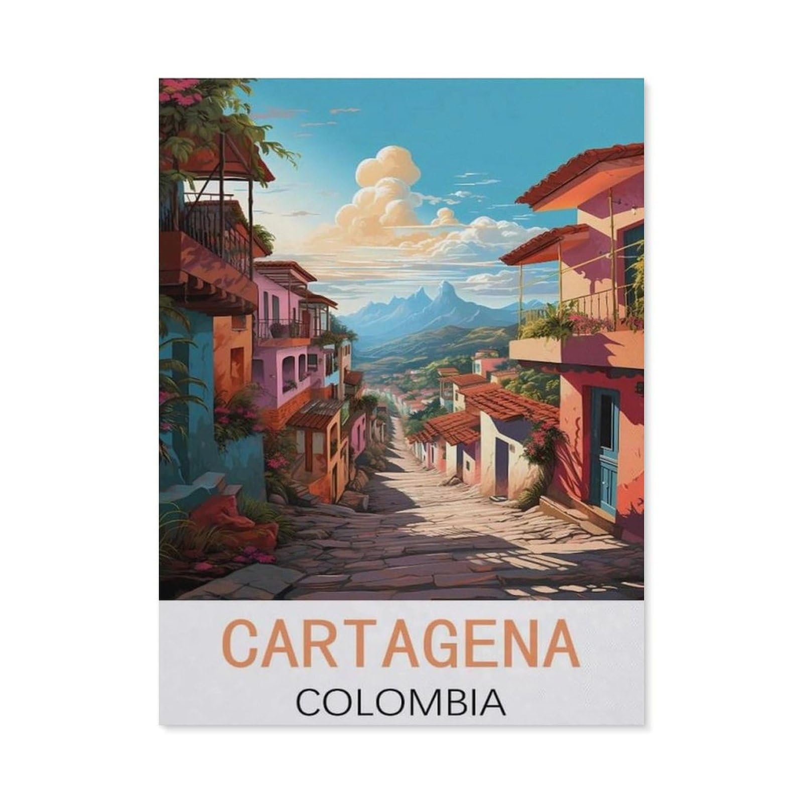BEAYODKP Diamond Painting Kits for Adults and Kids，Cartagena Colombia Vintage Travel Posters，Full Drill Round Rhinestone Paint with Diamonds（40 x 50 cm/15.74 x 19.68 inches）-CP26