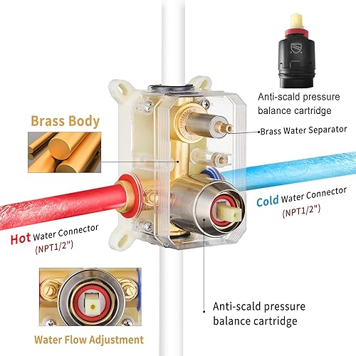 Miniatura 6 de Gabrylly Sistema de ducha, juego de grifo de ducha montado en la pared con cabezal de ducha de lluvia de 12 pulgadas y ducha de mano, juego