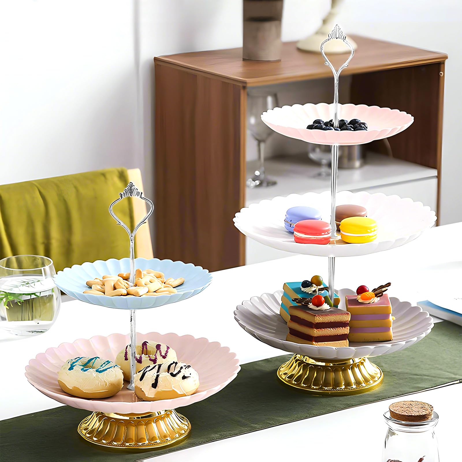 LPZMPZ Supporto per Vassoi Torte a Livelli, Set di 6 Aste per Alzate, Torta Supporto per Vassoi per Torta Nuziale, Aste per Torte in Metallo, per Matrimoni, Feste, Serate e Compleanni(Argento)