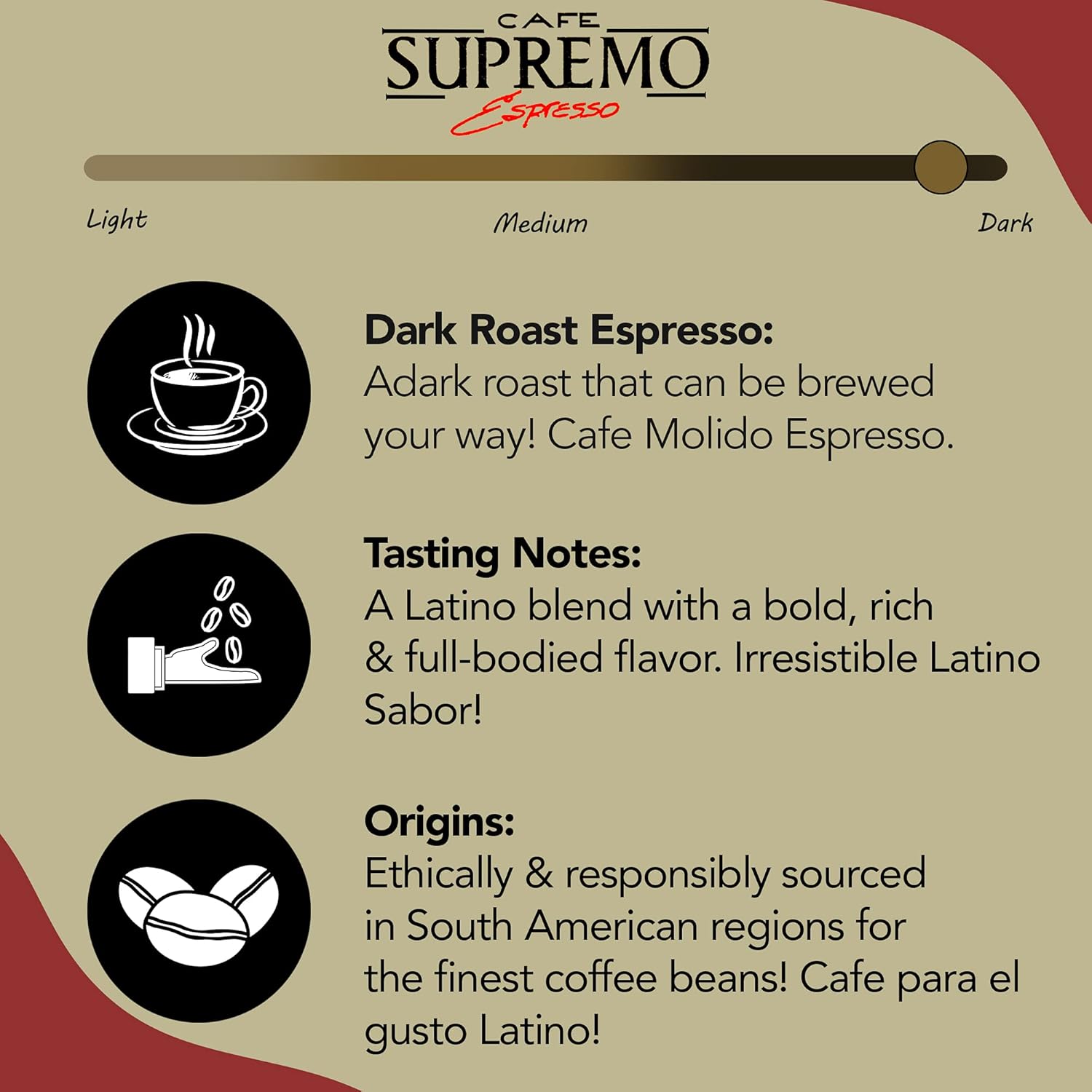 Cafe Supremo Espresso Coffee, Dark Roast, 100% Espresso Ground Coffee with a Latino Taste Blend, Vacuum Sealed Brick (8.8 Ounce, Pack of 12)