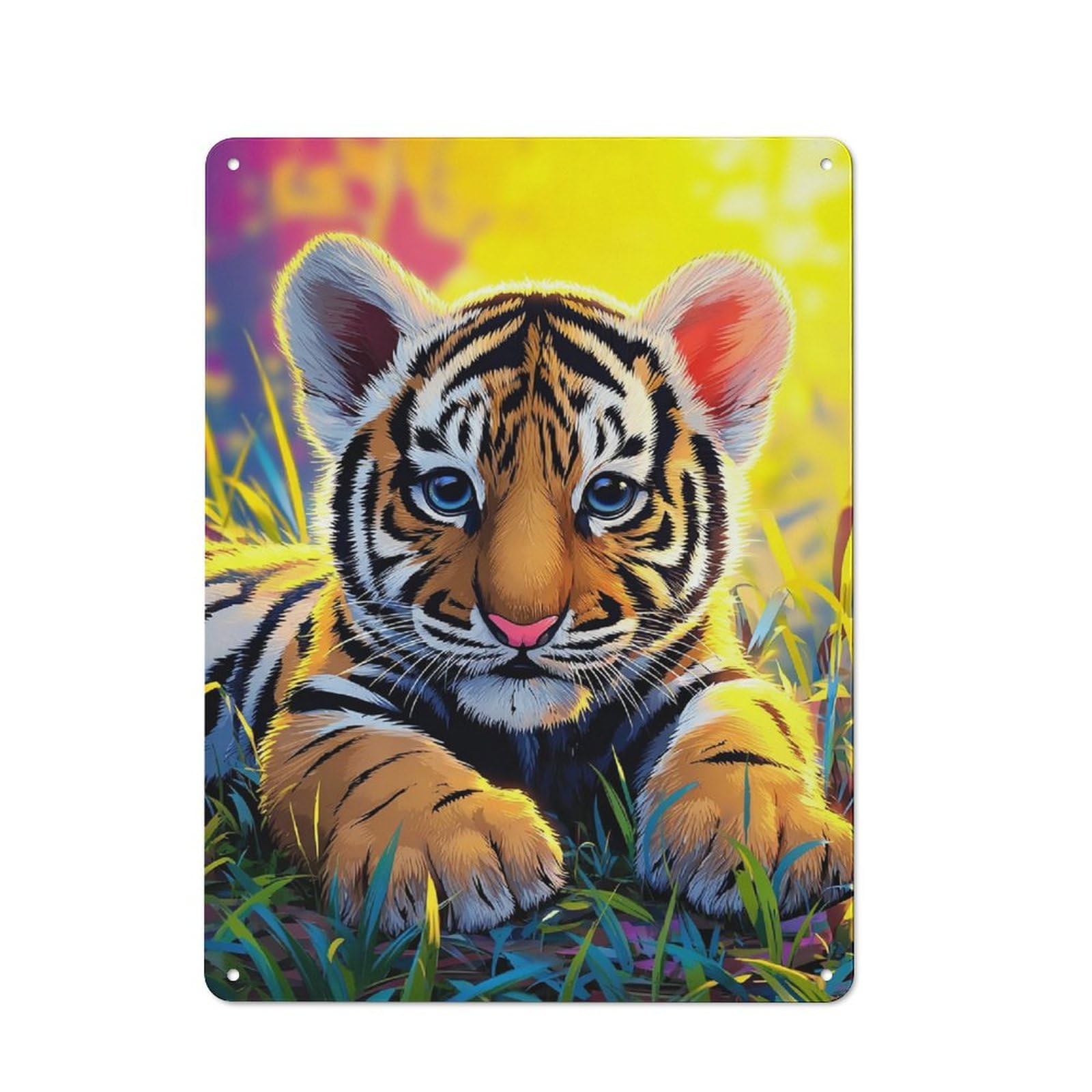 Office Metal Sign with Adorable Tiger Cub in Sunlight -2 Design 40x30cm, Classic Study Room Decor for Office, Study, Studio Or Hallway