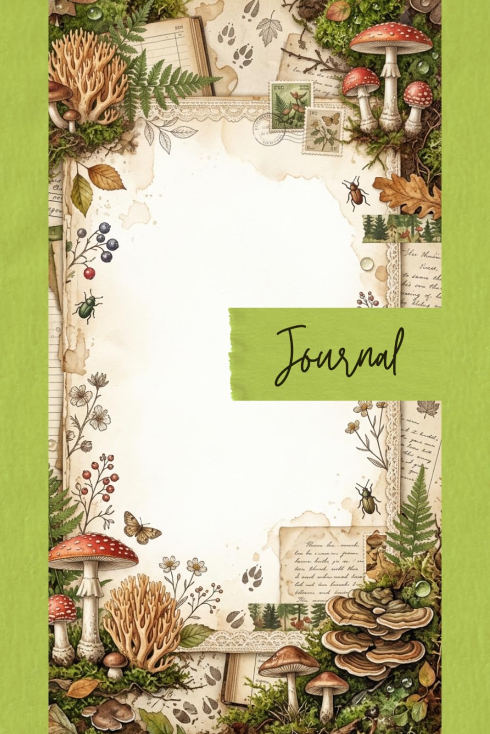 Vintage Mushroom Junk Journal Pages - 6x9 Forest Floor Aesthetic Paper - 100 Decorative Writing Sheets with Wild Toadstools, Moss, Ferns and Botanical Woodland Illustrations