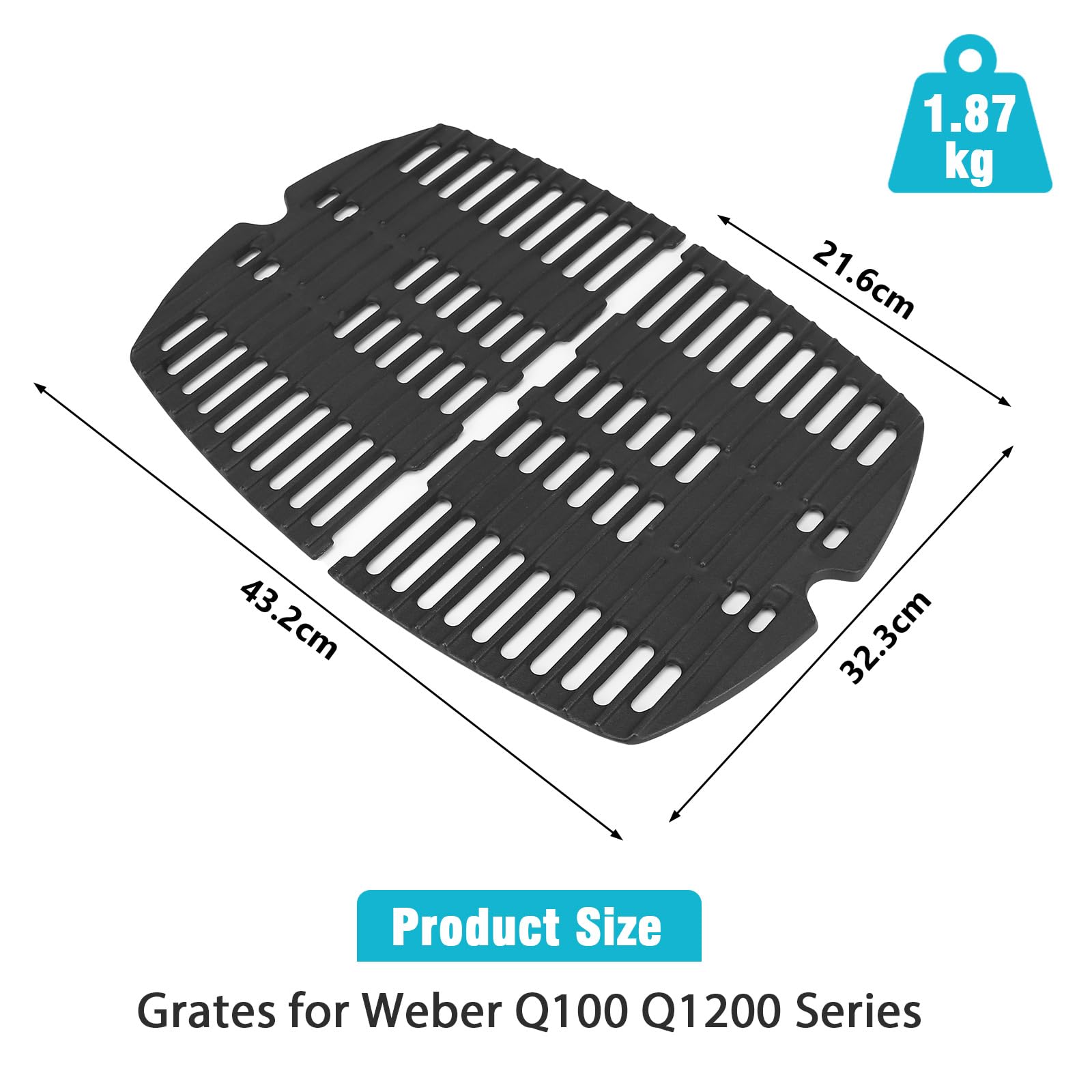 GRISUN Griglia in ghisa per barbecue Weber Q100, Q120, Q1000, Q120, Q1200, Q1200, Q1400, 2 pezzi