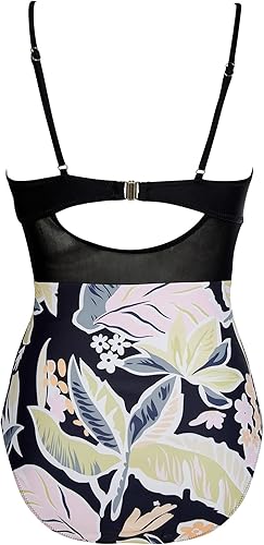 Miniatura 5 de OMKAGI Traje de baño de una pieza entrecruzado frontal para mujer, cuello en V, malla con control de abdomen