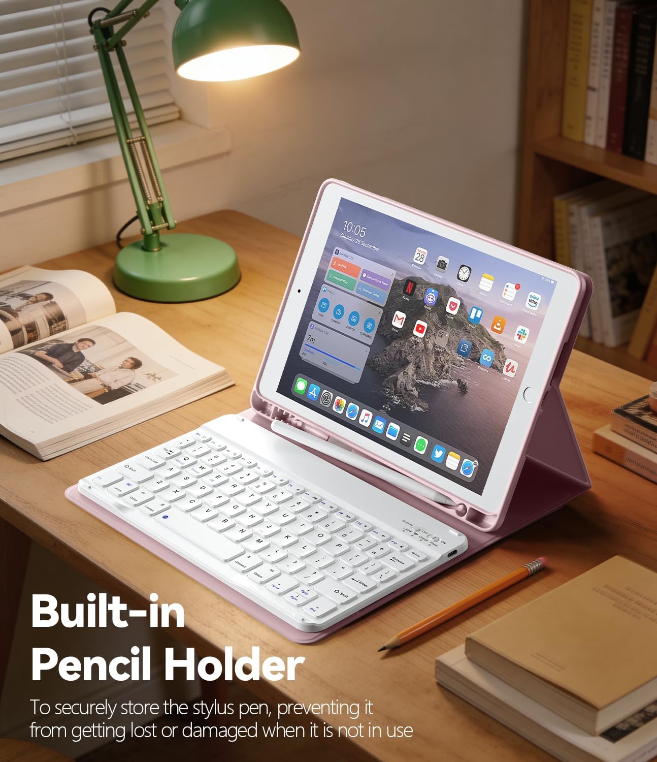 for iPad 9th 8th 7th Generation Case with Keyboard 10.2 Inch, Detachable Wireless Folio Keyboard Cover with Pencil Holder, iPad 10.2 Inch 2021/2020/2019 Model, Pink