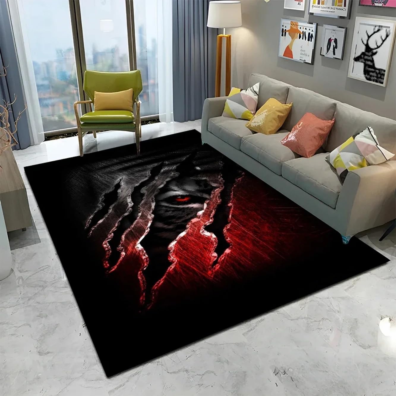 Tapis salon motif griffe 3D et grand tapis chambre enfant antidérapant noir 140x200
