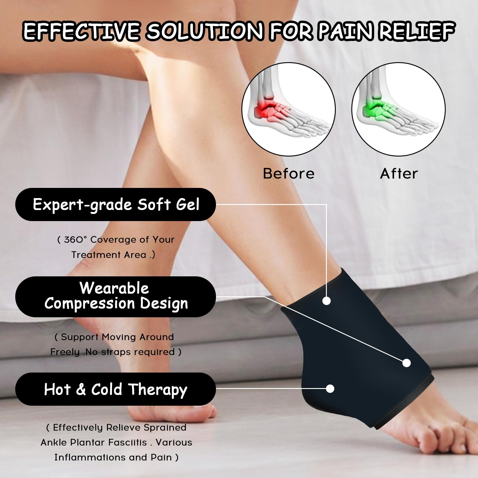 XTDMJ Ankle Ice Pack for Injuries Reusable Gel Cold Compress Pack and Hot Therapy for Achilles Tendon Flexible Foot Ice Pack for Achilles Tendonitis Plantar Fasciitis - Image 4