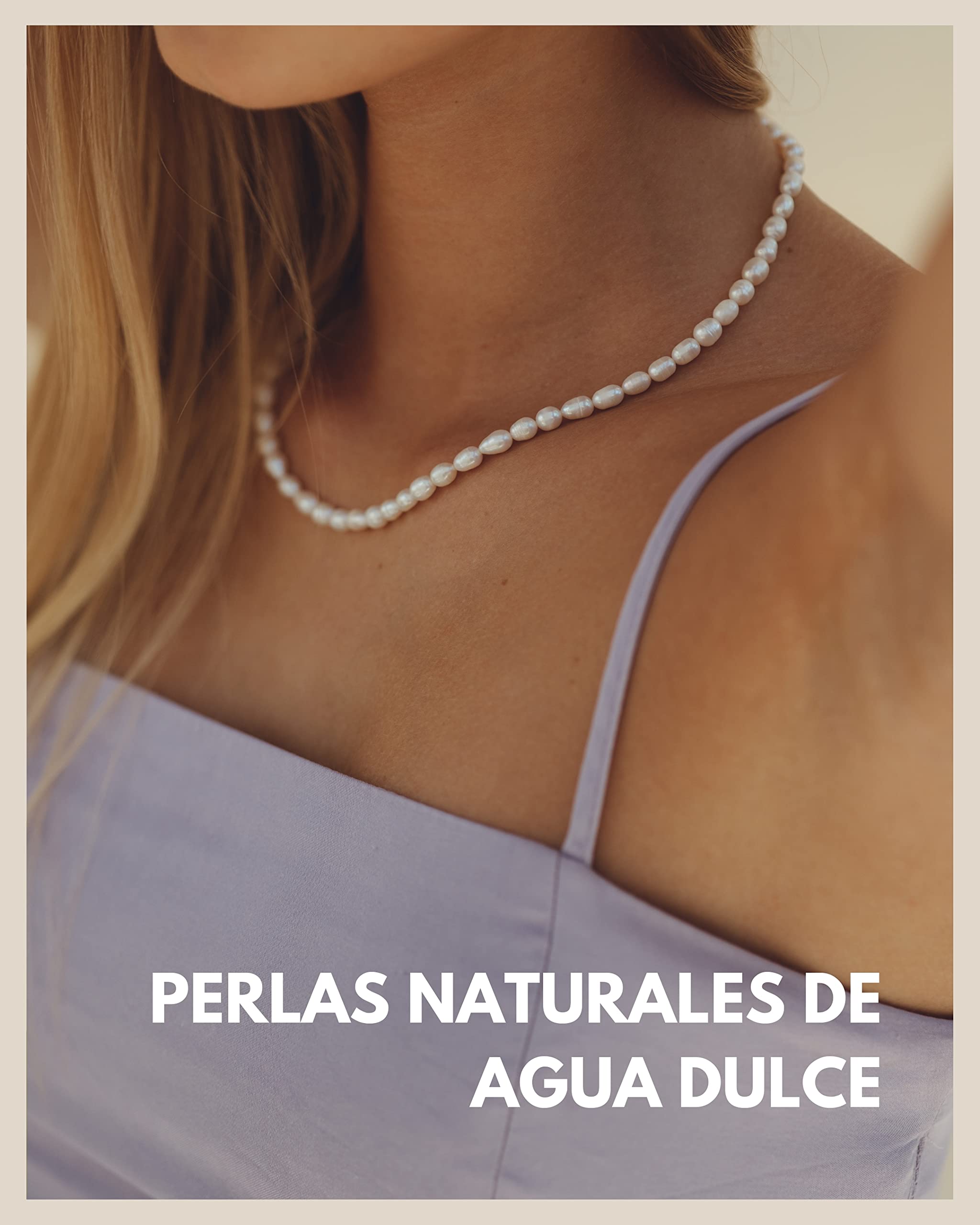 GD GOOD.designs Collar de perlas para mujer con perlas de agua dulce, resistente al agua, cadena de perlas con chapado en oro de 18 quilates (45 cm), sin colgante