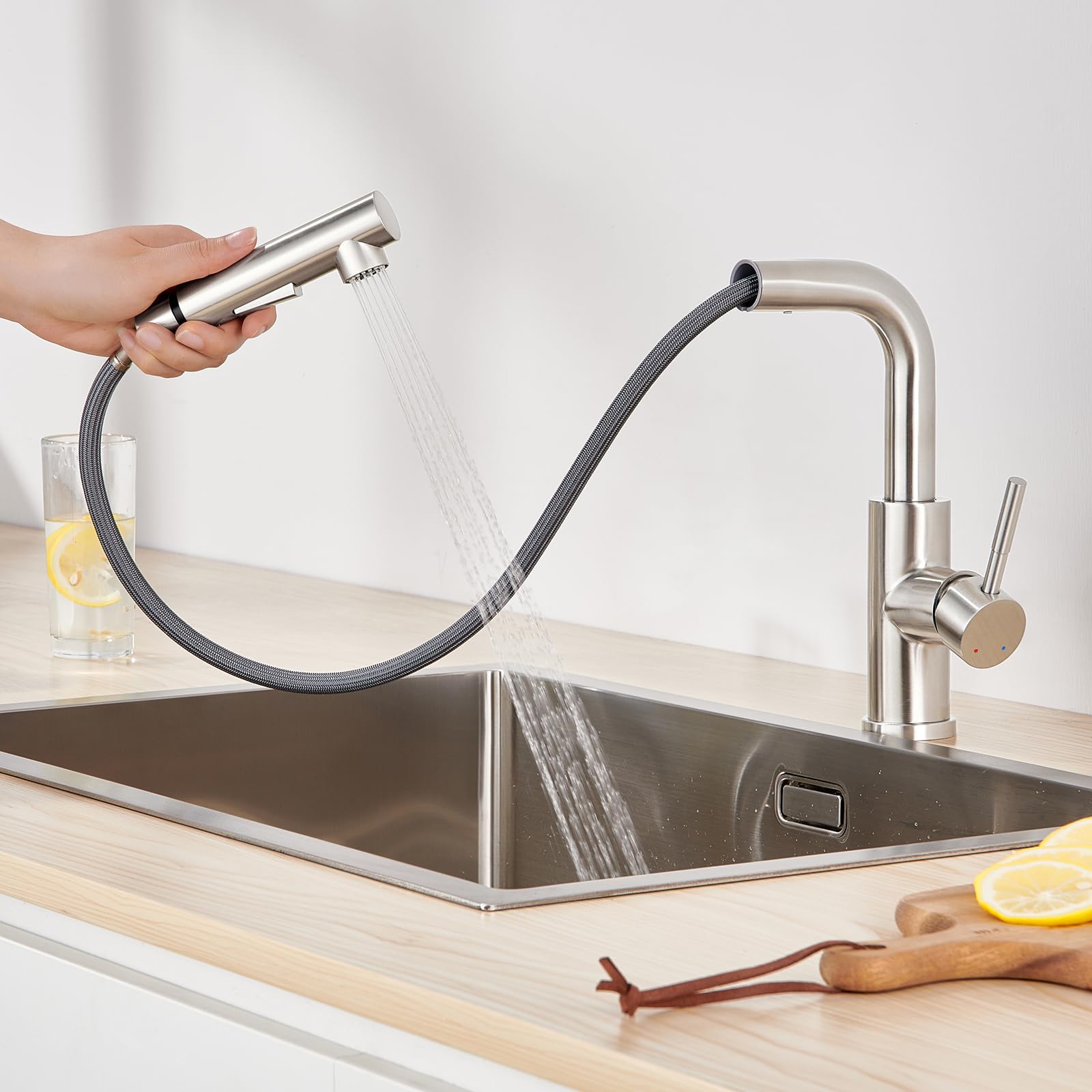 Lonheo Niederdruck Wasserhahn Küche Armatur, Niederdruck Küchenarmatur mit Brause Ausziehbar Mischbatterie Küche Spültischarmatur für Boiler oder Untertischgeräte