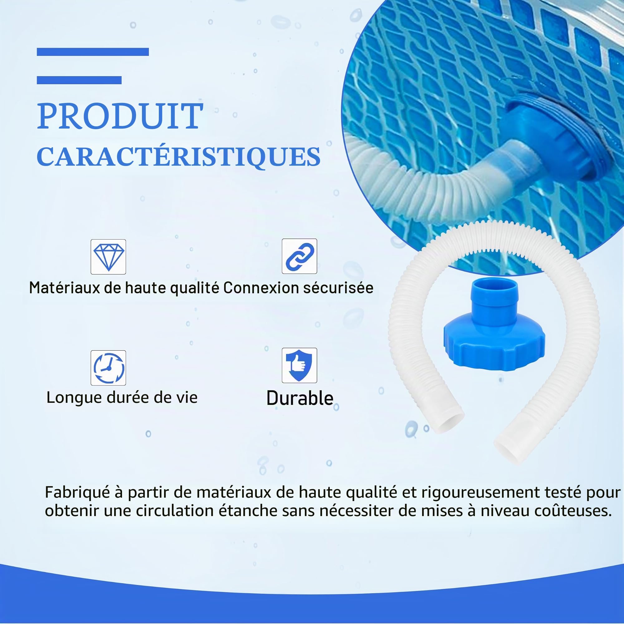 25016 Tuyau de Skimmer de Piscine avec Adaptateur, Tuyau de Remplacement pour Piscine, Tuyaus de Skimmer et Adaptateur B, Kit d’Accessoires pour Piscines Hors Sol pours Pompe de Filtre