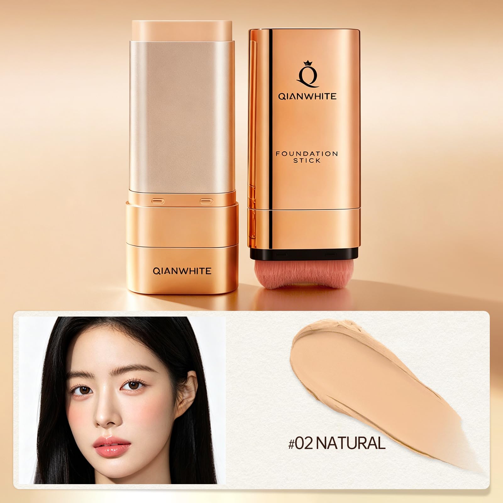 Korean Foundation Stick Foundation for Mature Skin Tint, Buildable Light to Full Coverage Foundation Makeup Concealer, Dual-Ended with Brush for All Skin - Natural Dewy Finish (NATURAL) - 2