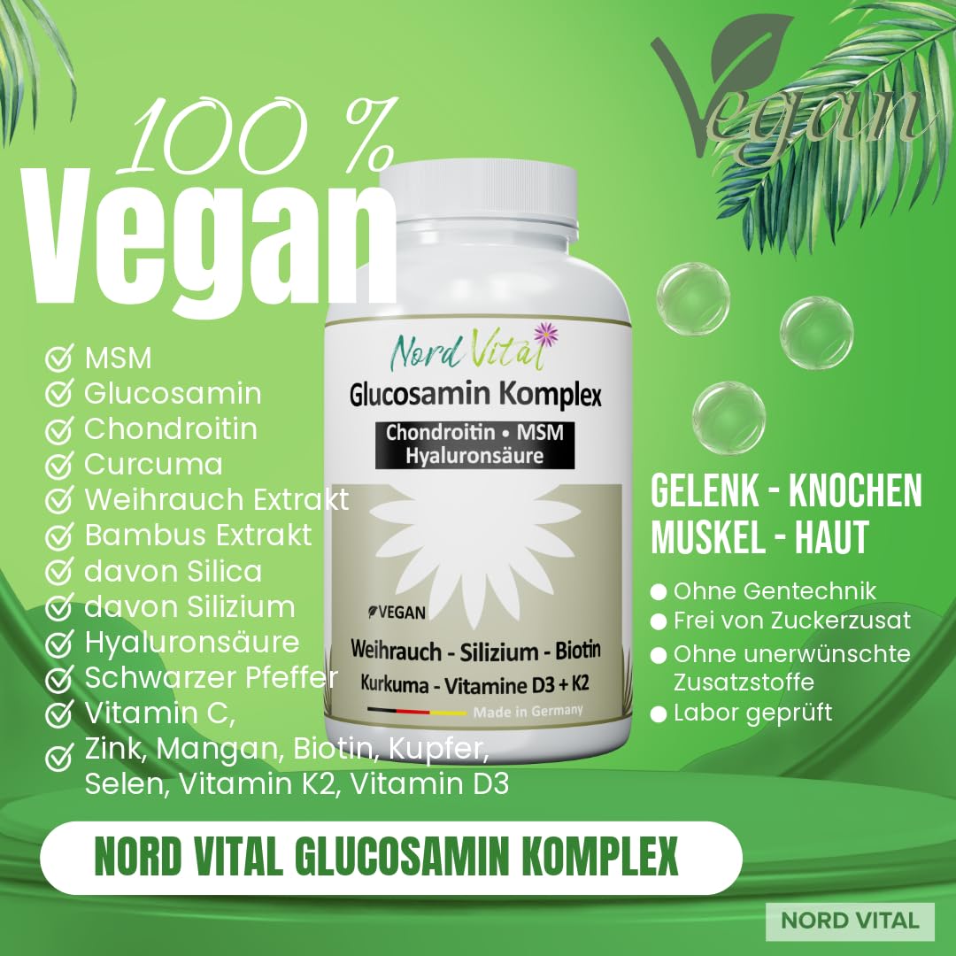 Gelenk Komplex mit Glucosamin & veganem Chondroitin – MSM, Weihrauch, Hyaluron & Silizium – Mit Vitamin C, D3, K2, Zink, Mangan & Kupfer – Vegan – Deutsche Herstellung