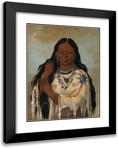 ArtDirect George Catlin 20x24 Black Modern Frame and Double Matted Museum Art Print Titled - Kay-A-Gis-Gis, a Young Woman (1832)