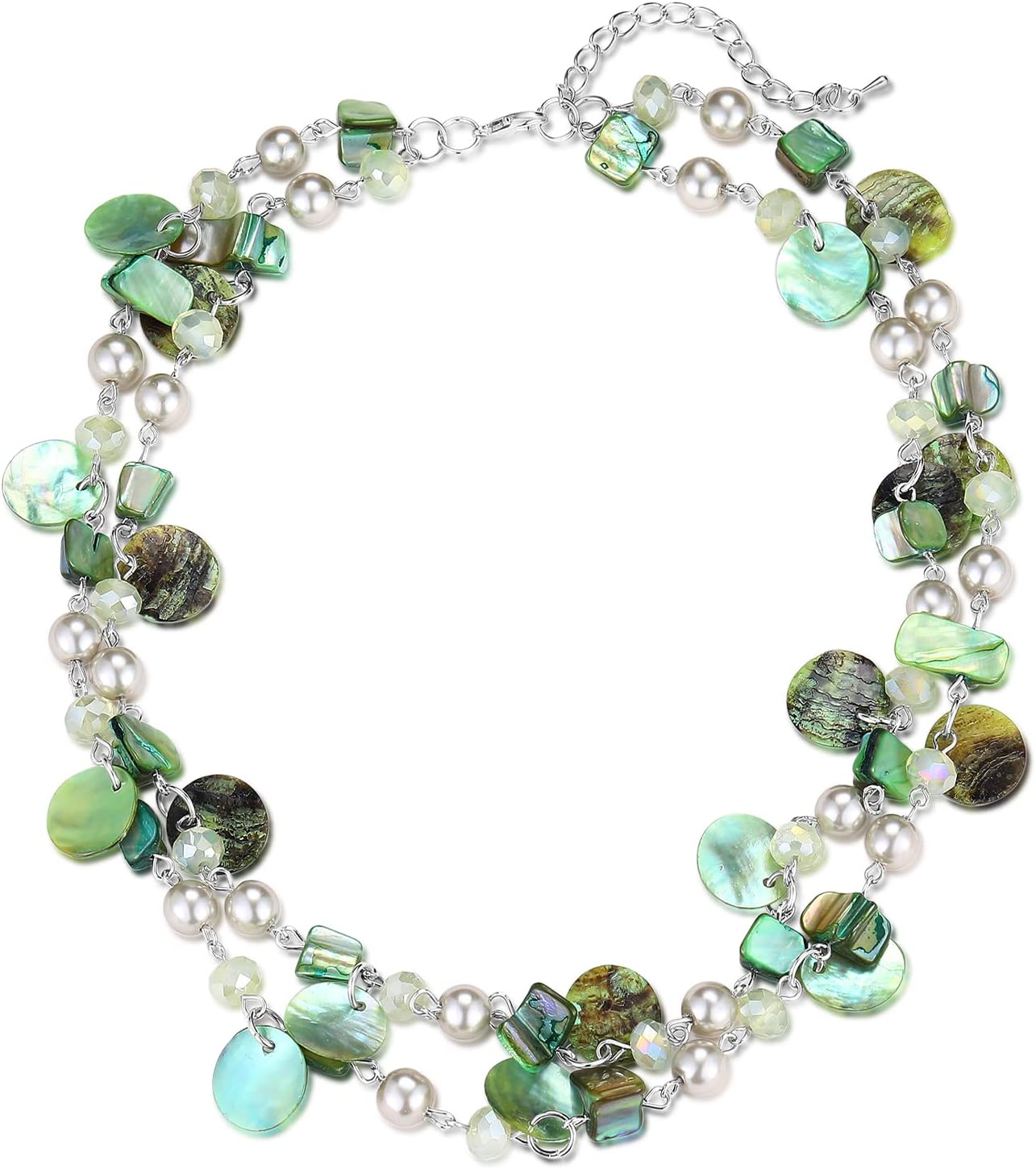 Noessla Layered Beaded Chunky Necklace for Women Boho Two-color Shell Statement Necklace Fashion Collar Costume Jewelry Gifts for Mum