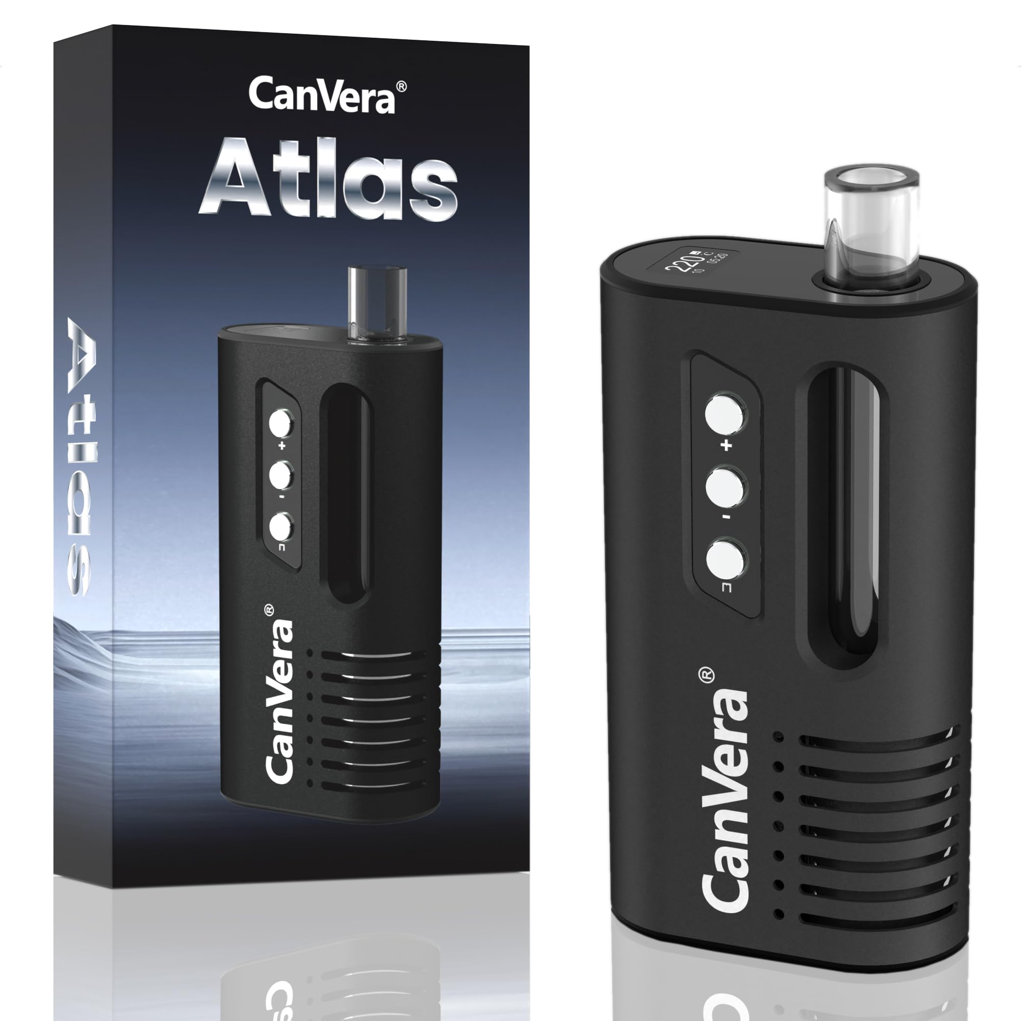 Vaporizer Cannabis | CanVera Kräuter Verdampfer | Konvektion Technologie | Temperatur 50-220℃ | Einstellbare Sessionzeit 5-13 Min. | Glasmundstück Vapo-rizer | Keramik Kammer | USB-C