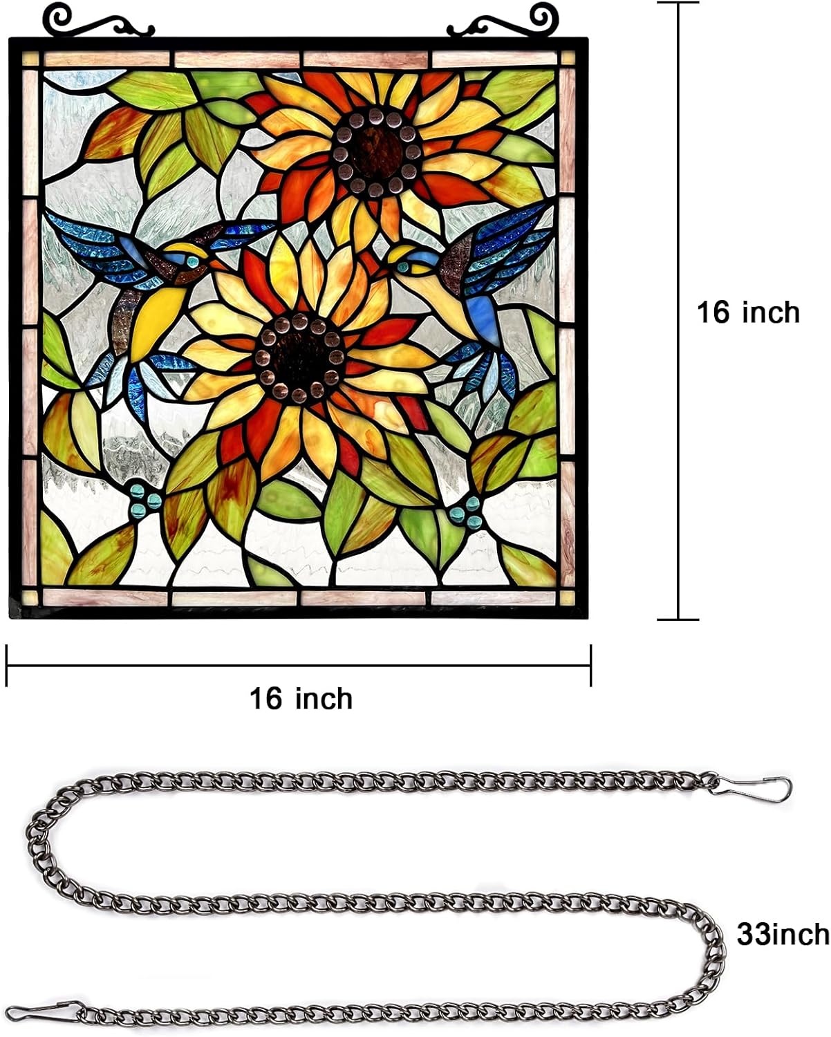 Capulina Stained Glass Window Hangings Panels Sunflower and Birds Tiffany Style Traditional Art Handcrafts for Home Decor and Gifts