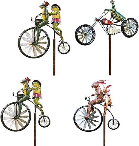 Amazon スタンディングポール付きヴィンテージ自転車メタルウィンドスピナー動物自転車 スピナーガーデンステーク庭の庭の芝生の装飾に適したスピナーバイクスピナーメンタル自転車風車 4pcs Diy 工具 ガーデン