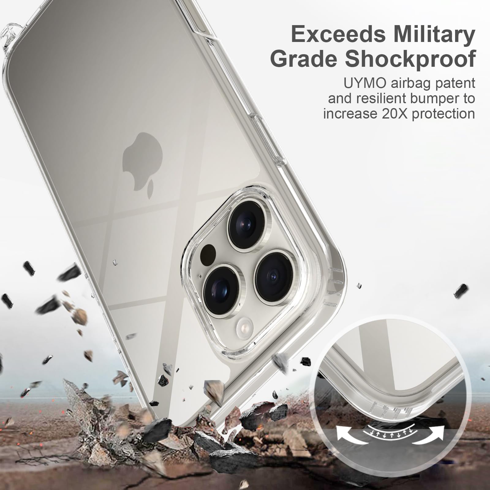 Rokmym Mobile Phone Chain Case Compatible With IPhone 16 Pro Max, Transparent, Large Waves, TPU Soft Silicone Mobile Phone Case With Stylish Strap, Crossbody Protective Cover For IPhone 16 Pro Max