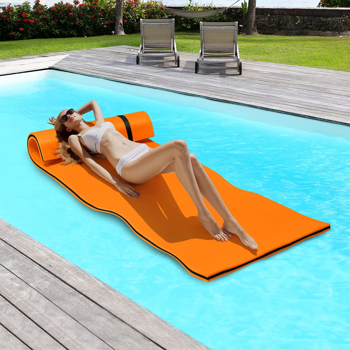 GYMAX Esterilla de Agua Flotante en Espuma XPE Resistente a los Desgarros, Tapa Flotante Polivalente para Piscinas, Playas, Lagos y Mares