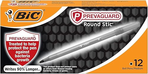 Miniatura 2 de BIC PrevaGuard - Bolígrafo redondo con protección integrada para suprimir el crecimiento de bacterias, punta media (0.039 pulgadas), negro, 12
