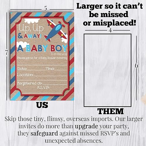 Miniatura 8 de Up & Away Airplane Baby Shower Invitaciones para niños, 20 tarjetas de relleno de 5 x 7 con veinte sobres blancos por AmandaCreation