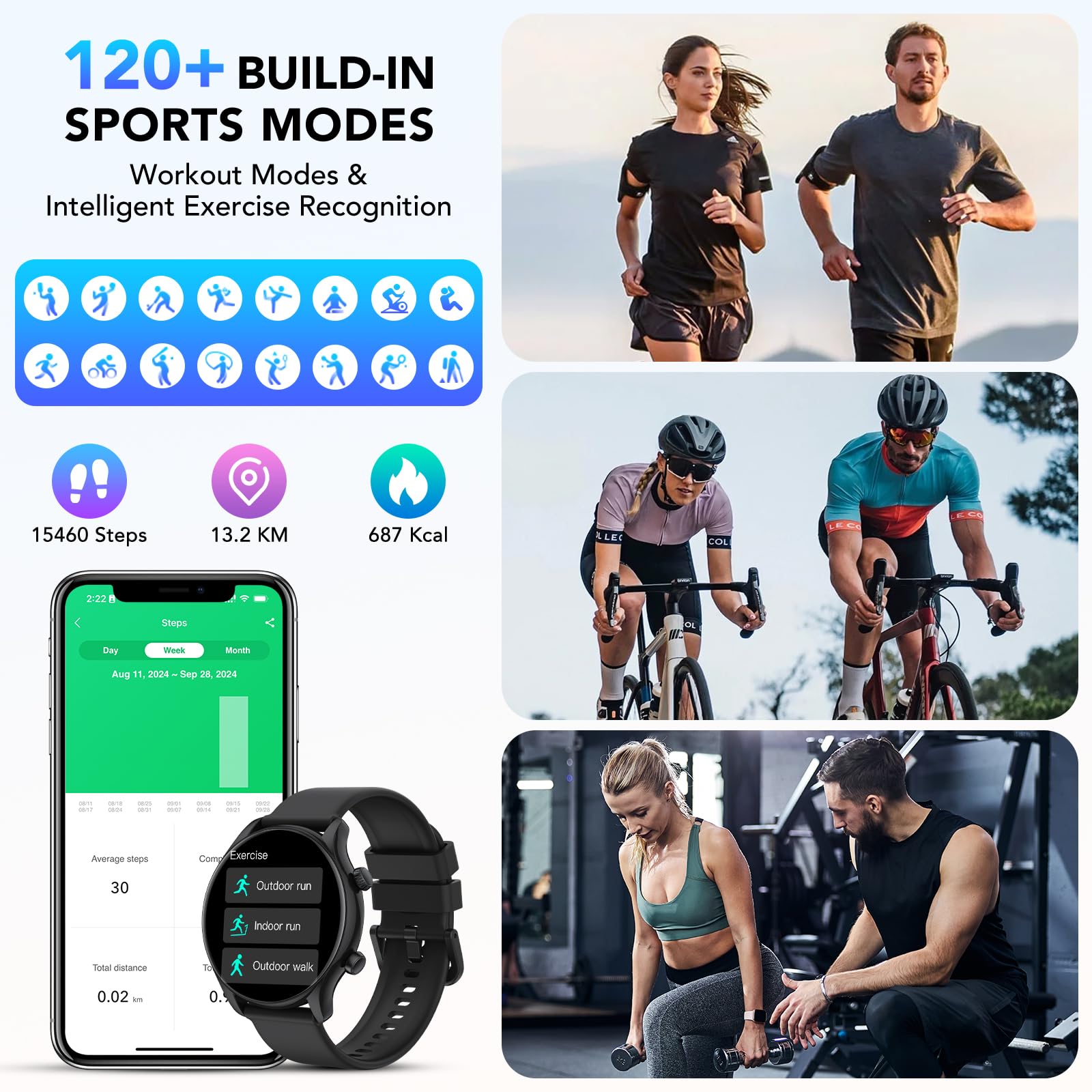 Smartwatch Uomo Donna, 1.39" Orologio Smartwatch con Effettua/Risposta Chiamate, Fitness Tracker con 120+ Sportive, Contapassi/SpO2/Cardiofrequenzimetro, IP68 Smart Watch per Android iOS Nero Lucido